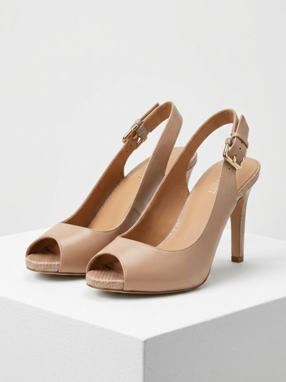 Nine West beige Women's peep toe sling-back platform shoes